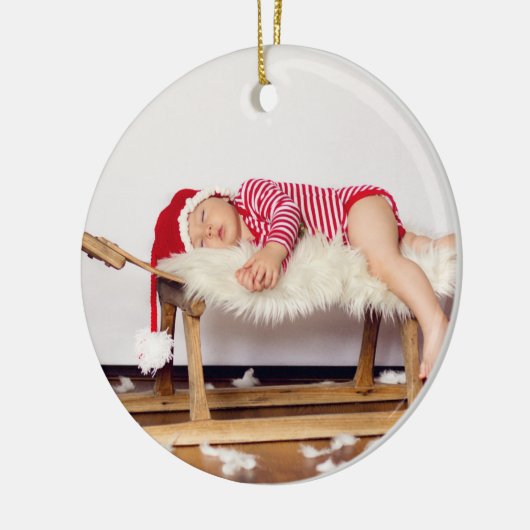 Eerste kerstmonogram Fotofeestdag Keramisch Ornament (Links)