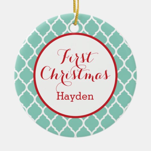 Eerste kerstmonogram Fotofeestdag Keramisch Ornament (Voorkant)