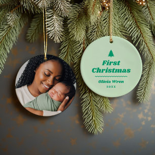 Eerste kerstmonogram Fotofeestdag Keramisch Ornament