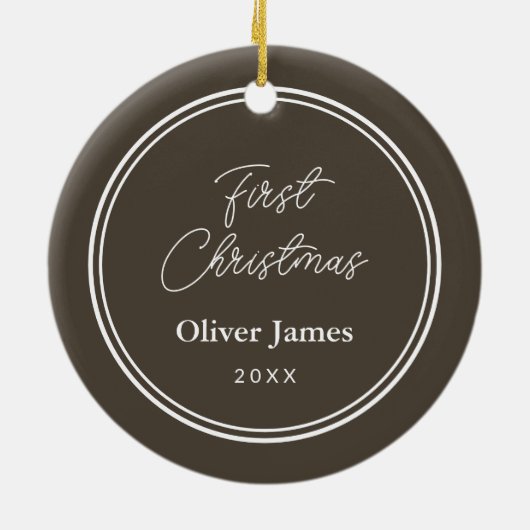 Eerste kerstmonogram Fotofeestdag Keramisch Ornament (Achterkant)