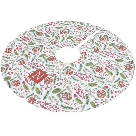 Eerste kerstmonogram in de pekelkegel kerstboom rok (Gekanteld)