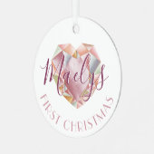 Eerste kerstmonogram of naam roze foto metalen ornament (Voorkant links)