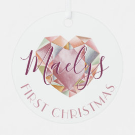 Eerste kerstmonogram of naam roze foto metalen ornament
