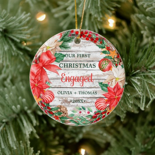  Eerste Kerstmotor Wreatpoinsettia Keramisch Ornament (Boom)