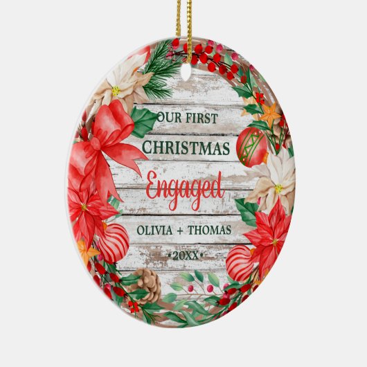  Eerste Kerstmotor Wreatpoinsettia Keramisch Ornament (Rechts)