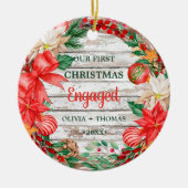  Eerste Kerstmotor Wreatpoinsettia Keramisch Ornament (Voorkant)