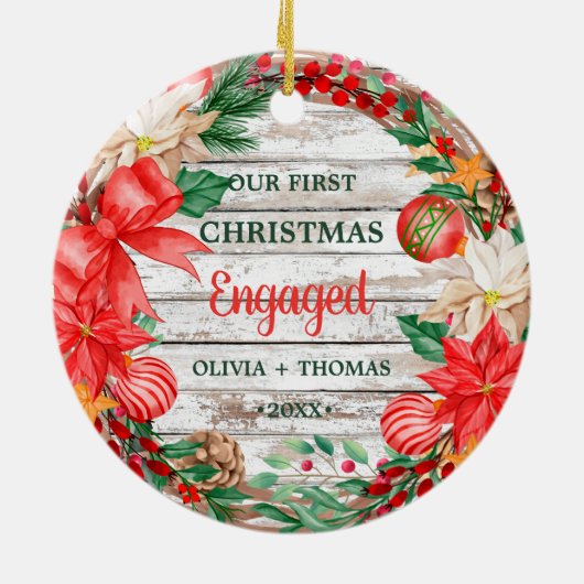  Eerste Kerstmotor Wreatpoinsettia Keramisch Ornament (Achterkant)