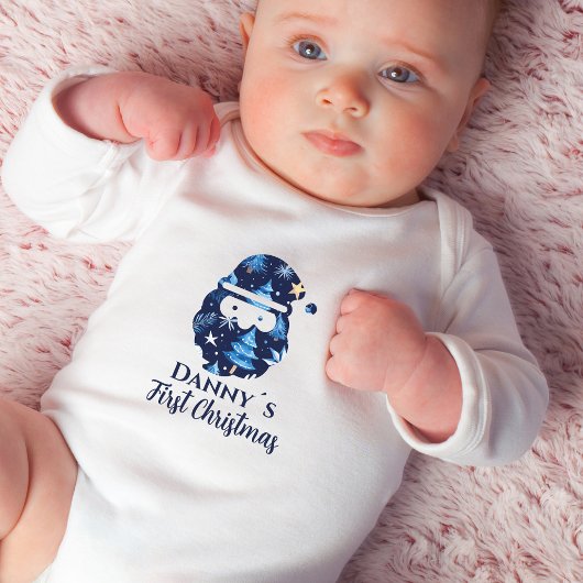 Eerste Kerstnaam Bewerkbaar Santa Claus Blauw Romper