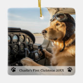 Eerste Kerstnaam Jaar Hond Pilot Photo Aviator Keramisch Ornament (Voorkant)