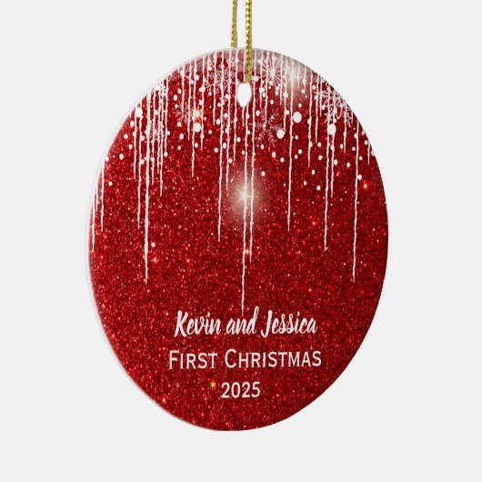 Eerste kerstnaam voor koppels keramisch ornament (Rechts)