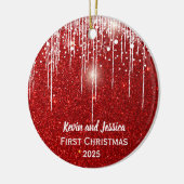 Eerste kerstnaam voor koppels keramisch ornament (Links)