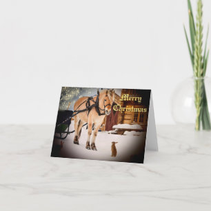Eerste kerstnacht op het boerderij met paard feestdagen kaart