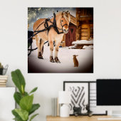Eerste kerstnacht op het boerderij met paard poster (Thuiskantoor)