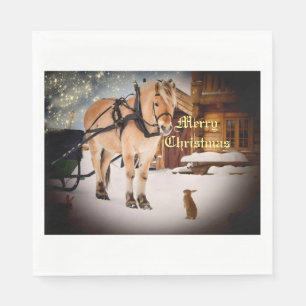 Eerste kerstnacht op het boerderij met paard servet