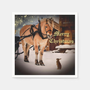 Eerste kerstnacht op het boerderij met paard servetten