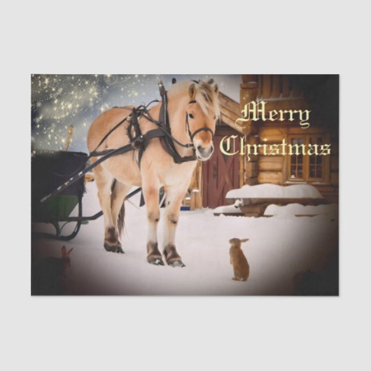 Eerste kerstnacht op het boerderij met paard tissuepapier (Voorkant)