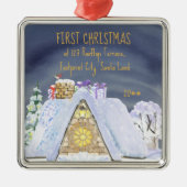 Eerste kerstnieuwe kerstman: Kerstman op straat Metalen Ornament (Voorkant)