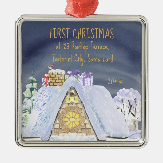 Eerste kerstnieuwe kerstman: Kerstman op straat Metalen Ornament (Voorkant)