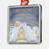 Eerste kerstnieuwe kerstman: Kerstman op straat Metalen Ornament (Links)