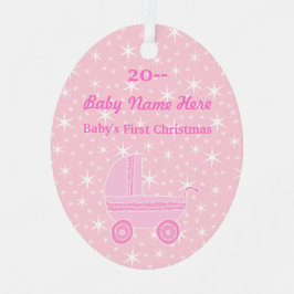 Eerste kerstontwerp voor baby's in roze en wit metalen ornament