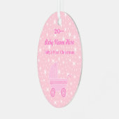 Eerste kerstontwerp voor baby's in roze en wit metalen ornament (Voorkant links)