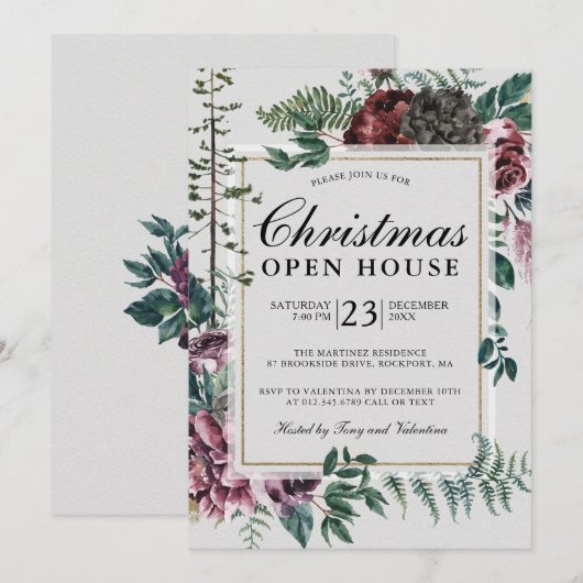 Eerste kerstopening Rustic Red Floral Kaart (Voorkant / Achterkant)