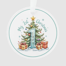 Eerste kerstornament – Besneeuwde boom & cadeaus Ornament