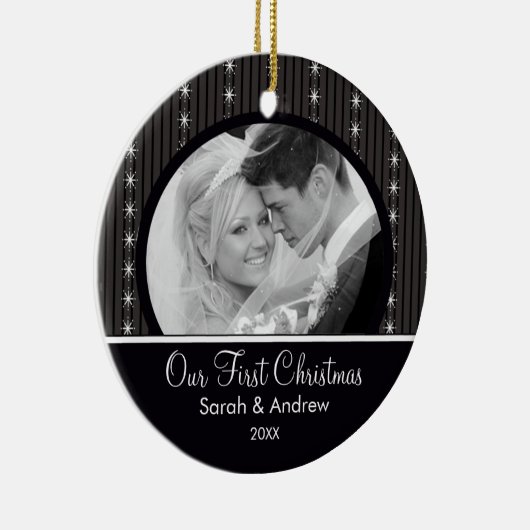 Eerste kerstornament Black & White Stripes Keramisch Ornament (Rechts)