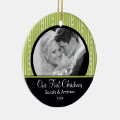 Eerste kerstornament Green & Black Stripes Keramisch Ornament (Rechts)