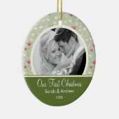 Eerste kerstornament Green Pink Floral Keramisch Ornament (Rechts)