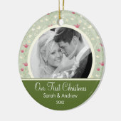 Eerste kerstornament Green Pink Floral Keramisch Ornament (Links)