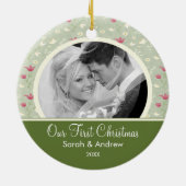 Eerste kerstornament Green Pink Floral Keramisch Ornament (Achterkant)