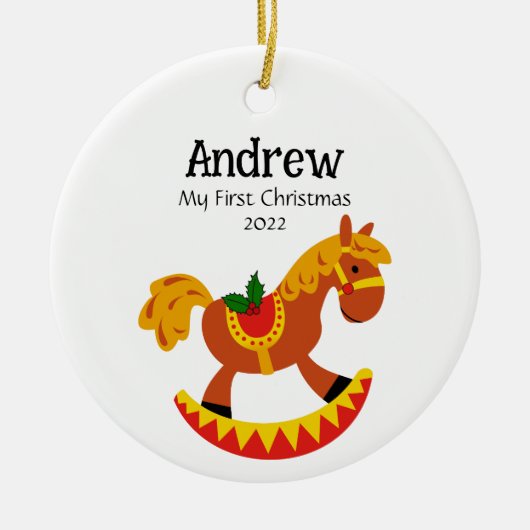 Eerste kerstornament Rocking Horse - Aanpassen Keramisch Ornament (Voorkant)