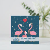 Eerste kerstouders foto flamingo sneeuwvlokken kaart (Staand voorkant)