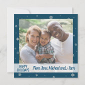 Eerste kerstouders foto flamingo sneeuwvlokken kaart (Achterkant)