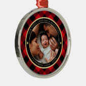 Eerste kerstouders Rustic Red Pset Foto Metalen Ornament (Rechts)