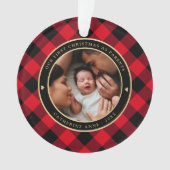 Eerste kerstouders Rustic Red Pset Foto Ornament (voorkant)