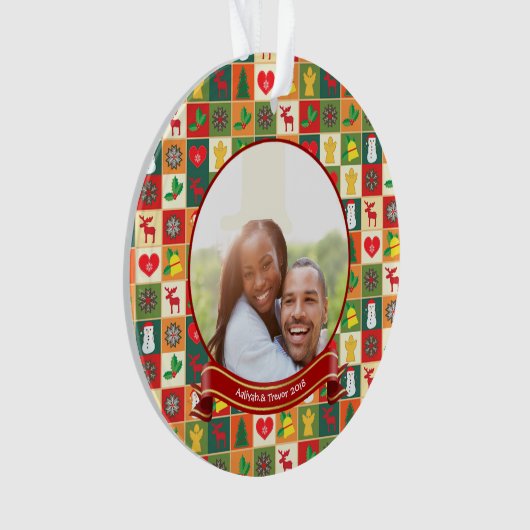 Eerste kerstpaar aangepaste foto ornament (voorkant)