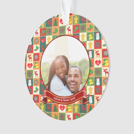 Eerste kerstpaar aangepaste foto ornament (voorkant)