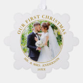 Eerste Kerstpaar Foto Gouden Ornament Kaart (Voorkant)