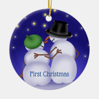 Eerste kerstpaar gepersonaliseerd keramisch ornament