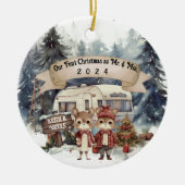 Eerste Kerstpaar RV Camping Pas getrouwd Keramisch Ornament (Voorkant)