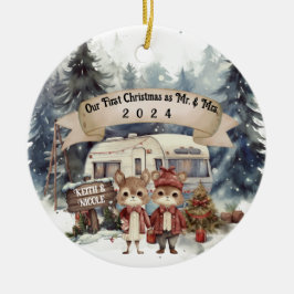 Eerste Kerstpaar RV Camping Pas getrouwd Keramisch Ornament