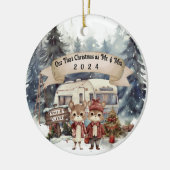 Eerste Kerstpaar RV Camping Pas getrouwd Keramisch Ornament (Links)