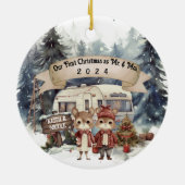 Eerste Kerstpaar RV Camping Pas getrouwd Keramisch Ornament (Achterkant)