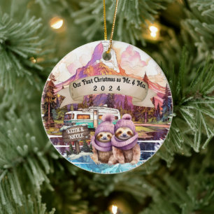 Eerste Kerstpaar RV Camping Pas getrouwd Keramisch Ornament