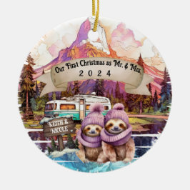 Eerste Kerstpaar RV Camping Pas getrouwd Keramisch Ornament