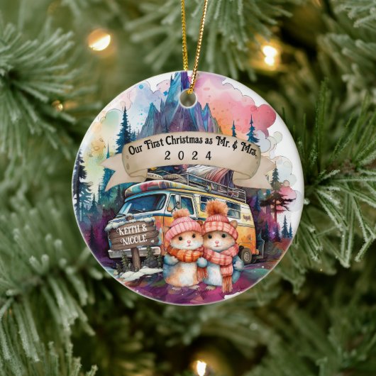 Eerste Kerstpaar RV Camping Pas getrouwd Keramisch Ornament (Boom)