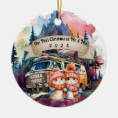 Eerste Kerstpaar RV Camping Pas getrouwd Keramisch Ornament (Voorkant)