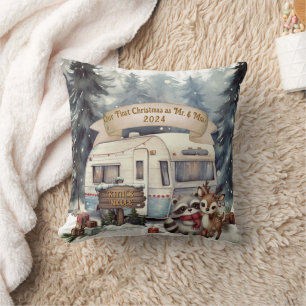 Eerste Kerstpaar RV Camping Pas getrouwd Kussen